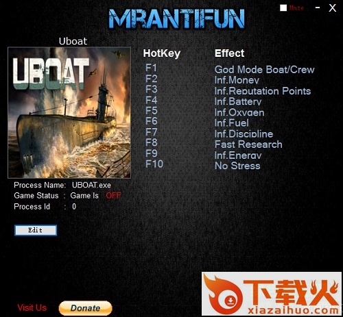 Uboat十项修改器 免费版 截图1